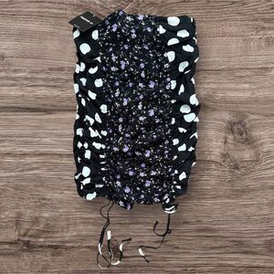 Forever 21 Purple Floral Black & White Polka Dot Contrast Ruched Mini Skirt
